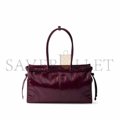 PRADA BURGUNDY LARGE LEATHER BONNIE TOP-HANDLE BAG 1BA433 (38*24*12cm) PRADA BURGUNDY LARGE LEATHER BONNIE TOP-HANDLE BAG 1BA433 (38*24*12cm)